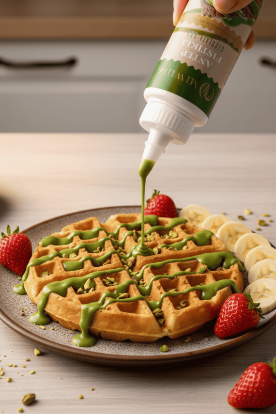 Antep Fıstıklı Çikolata Sos - Pratik Waffle, Pankek, Krep, Kruvasan ve Tatlı Sosu 330 Gr - 4